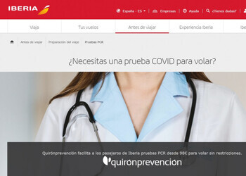 Iberia y Quirónprevención se unen para que los clientes pueden hacerse test Covid